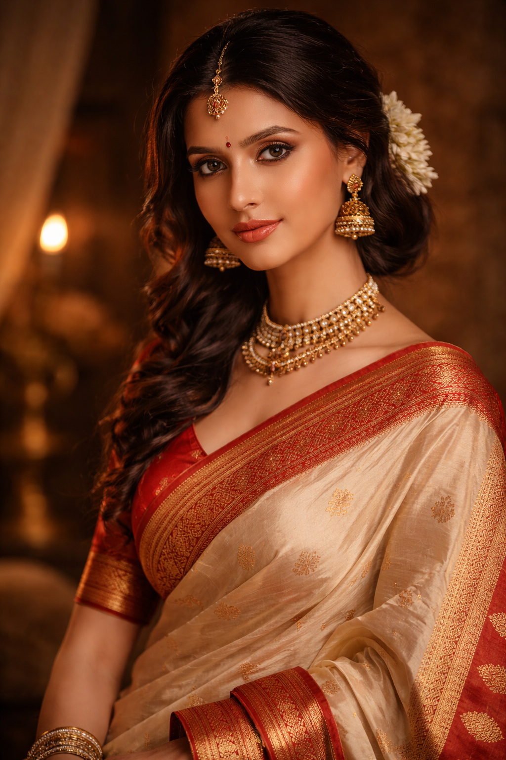 Vintage Bengali saree portrait