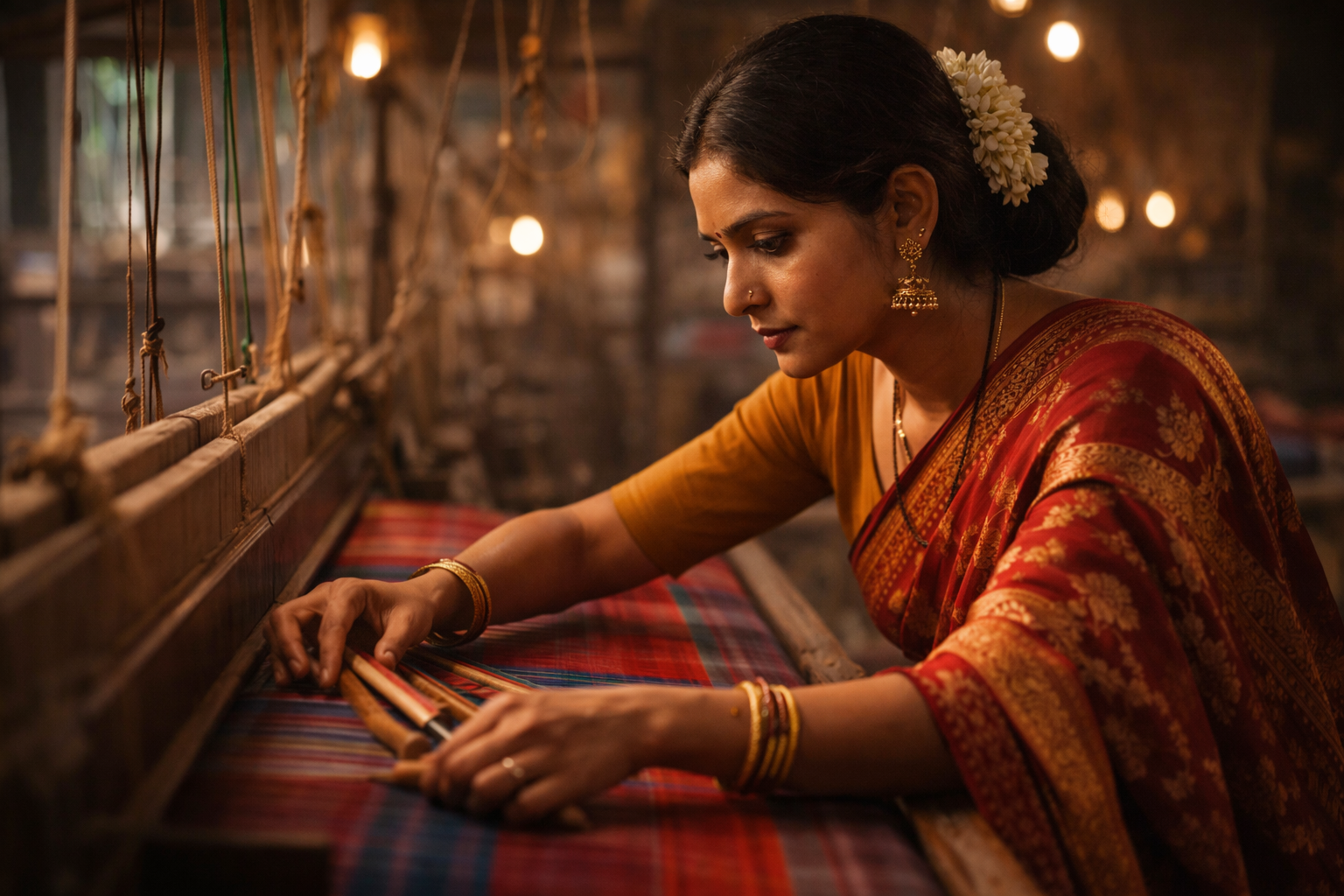 Handloom weaving artisan
